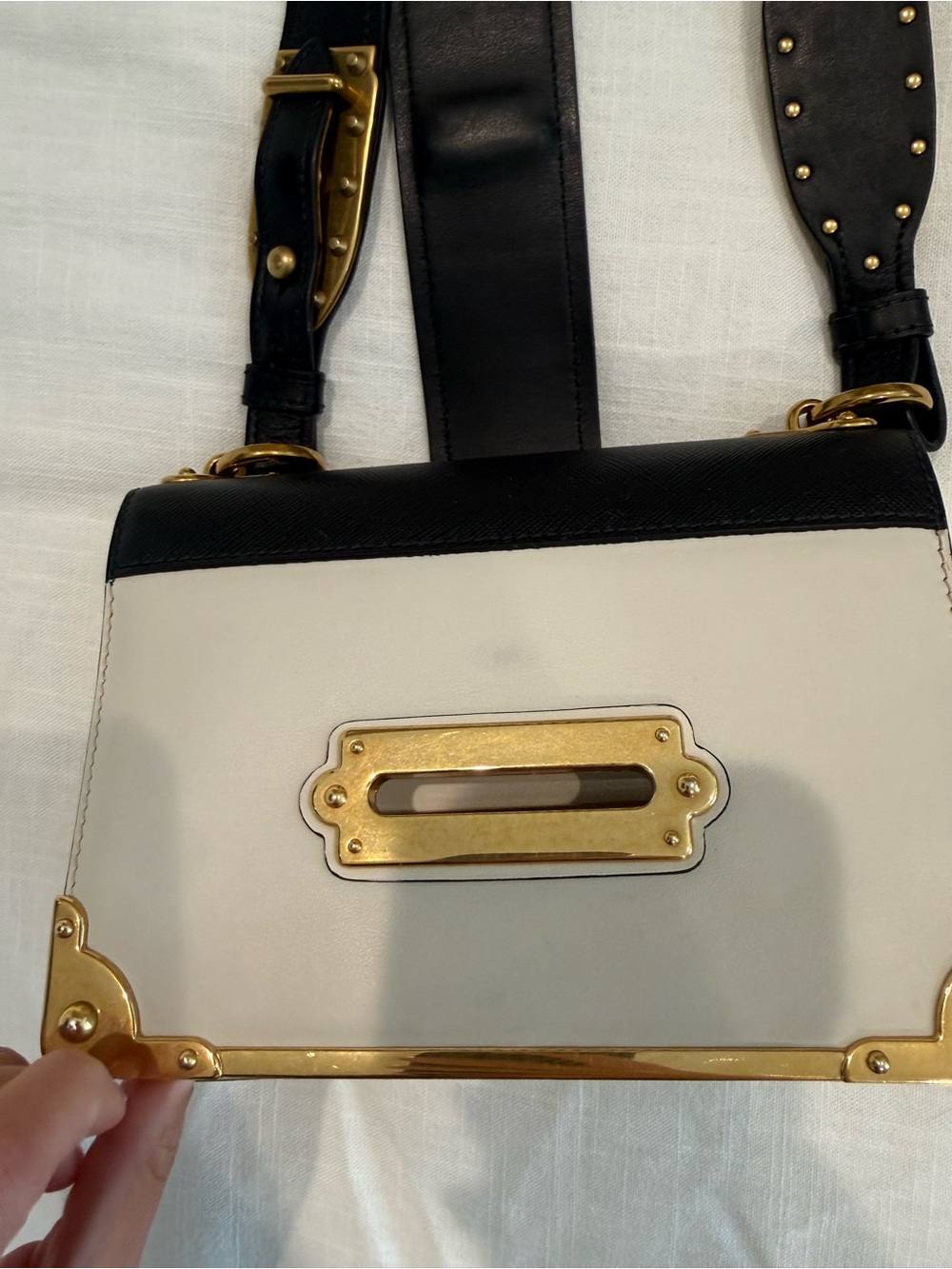 Prada Cahier Black & Cream Leather Crossbody Bag - Picture 9 of 13